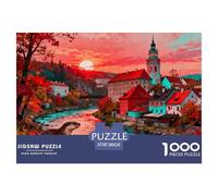 Aurora de otoño en Český Krumlov, República Checa Puzzle De Madera Impermeable Puzzles De 1000 Piezas para Adultos Imposible Rompecabezas Juegos Educativos