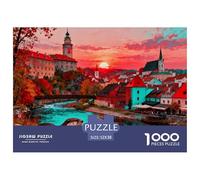 Aurora de otoño en Český Krumlov, República Checa Puzzle De Madera Impermeable Puzzles De 1000 Piezas para Adultos Divertido Rompecabezas Juegos Educativos