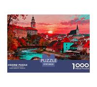 Aurora de otoño en Český Krumlov, República Checa Puzzle De Madera Impermeable Puzzles De 1000 Piezas Regalos para Adultos Imposible Rompecabezas Decoración del Hogar
