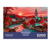 Aurora de otoño en Český Krumlov, República Checa Puzzle De Madera Impermeable Puzzles De 1000 Piezas Regalos para Adultos Desafiante Y Estimulante Rompecabezas Decoración del Hogar
