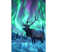 Aurora Elk Journal: Lined Notebook with Snowy Forest and Northern Lights Cover