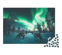Aurora en Finlandia,Reno Rompecabezas Sostenibles Estampados para Adultos De Madera 1000pcs (75x50cm)