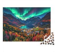 Aurora Norway Jigsaw Puzzles 1000 Piezas Reciclado Material Arctic Town Puzzle para Boy & Girl Divertido Regalo & Activity para Hogar Ideal para Niño Regalo de Cumpleaños 70x50cm/1000 Piezas
