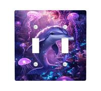 Aurora - Placa de cubierta para interruptor de luz marina, delfín azul profundo con medusas, decoración temática de naturaleza oceánica, tamaño estándar, doble palanca