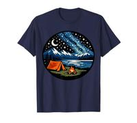 Aurora Sky Camping Ilustración Tienda Fuego Montaña Vistas Camiseta