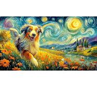 Aurora sobre un Perro y una cabaña nevados Puzzle de 1000 Piezas para Adultos - Juego edugatoivo & Relajación Decoración de Pared & Regalo 38x26/1000pcs