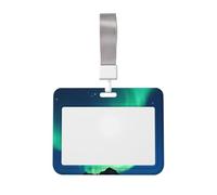 Aurora - Soporte para tarjetas de identificación de cielo nocturno con cordón, protector de tarjeta horizontal, carcasa rígida de ABS transparente para eventos de trabajo y oficina