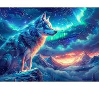 Aurora Starry Lobo Rompecabezas 500 Piezas Cartón para Niños Mayores 14 Años Mascota Animal Tiempo Libre Actividad Antiestrés Más Vendido Detalle Único Original 500 PCS/52×38cm