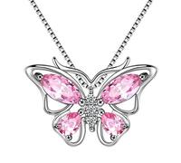 Aurora Tears 925 - Juego de collar y pendientes de mariposa con piedra natal para mujeres y niñas, Plata-esterlina,