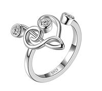 Aurora Tears Anillo ajustable de plata de ley 925 con nota musical, anillo abierto de clave de sol para mujeres y niñas DR0131W, Circonia cúbica