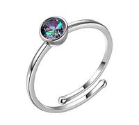 Aurora Tears Anillo de apertura de topacio arcoíris místico, plata de ley 925, ajustable, con circonita cúbica, regalo para niñas y mujeres DR0078T