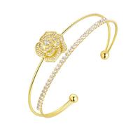 Aurora Tears CB0015 - Pulsera de rosas con circonita chapada en oro de 18 quilates y plata, ajustable, brazalete de flores, joyería para mujer, One Size, Metal, Circonita cúbica