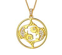 Aurora Tears Colgante de plata de ley 925 con colgante del zodiaco de 12 constelaciones redondas, horóscopo, chapado en oro, joyería de regalo para mujeres y niñas, Cristal