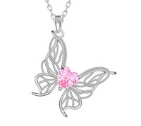 Aurora Tears Collar con colgante de animales de plata de ley 9 y 25 con piedra natal de mariposa, con corte de fuegos artificiales, joyería de piedra natal para mujer DP0392, talla única, Plata