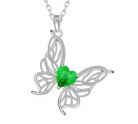 Aurora Tears Collar con colgante de animales de plata de ley 9 y 25 con piedra natal de mariposa, con corte de fuegos artificiales, joyería de piedra natal para mujer DP0392, talla única, Plata