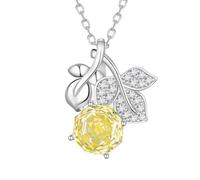 Aurora Tears Collar con colgante de flor de plata de ley 9 y 25 con piedra natal de rosa con circonita cúbica de corte rosa, joyería para mujer DP0389, talla única, Plata, Circonia cúbica