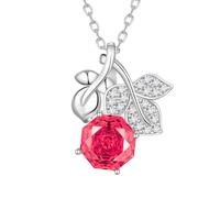 Aurora Tears Collar con colgante de flor de plata de ley 9 y 25 con piedra natal de rosa con circonita cúbica de corte rosa, joyería para mujer DP0389, talla única, Plata, Circonia cúbica