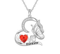 Aurora Tears Collar con colgante de mariposa de plata de ley 9 y 25 corazón con piedra natal de circonita cúbica cortada con fuegos artificiales DP0391, talla única, Plata, Circonia cúbica