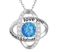 Aurora Tears Collar con colgante de nudo de amor con piedra natal de plata de ley 9 y 25 con colgante de nudo circular doble con fuegos artificiales, joyería de piedra natal para mujer DP0390, talla