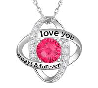 Aurora Tears Collar con colgante de nudo de amor con piedra natal de plata de ley 9 y 25 con colgante de nudo circular doble con fuegos artificiales, joyería de piedra natal para mujer DP0390, talla