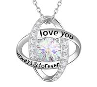 Aurora Tears Collar con colgante de nudo de amor con piedra natal de plata de ley 9 y 25 con colgante de nudo circular doble con fuegos artificiales, joyería de piedra natal para mujer DP0390, talla