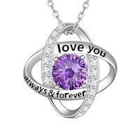 Aurora Tears Collar con colgante de nudo de amor con piedra natal de plata de ley 9 y 25 con colgante de nudo circular doble con fuegos artificiales, joyería de piedra natal para mujer DP0390, talla