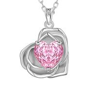 Aurora Tears Collar con colgante de plata de ley 9 y 25 con colgante de corazón con circonita cúbica de corte rosa, joyería para mujer DP0393, talla única, Plata, Circonia cúbica