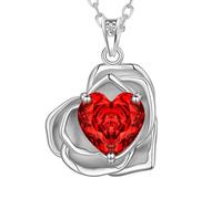 Aurora Tears Collar con colgante de plata de ley 9 y 25 con colgante de corazón con circonita cúbica de corte rosa, joyería para mujer DP0393, talla única, Plata, Circonia cúbica