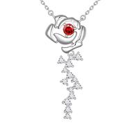 Aurora Tears Collar con diseño de rosas, plata de ley 9 y 25, elegante colgante de circonita cúbica blanca y roja, joyería para mujer DP0387, talla única, Plata, Circonia cúbica