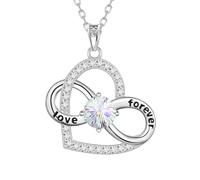 Aurora Tears Collares de corazón de plata de ley 9 & # 821225 con colgante de símbolo de infinito con corte de fuegos artificiales, joyería de piedra natal para mujer DP0394, talla única, Plata