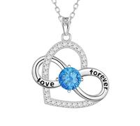 Aurora Tears Collares de corazón de plata de ley 9 & # 821225 con colgante de símbolo de infinito con corte de fuegos artificiales, joyería de piedra natal para mujer DP0394, talla única, Plata