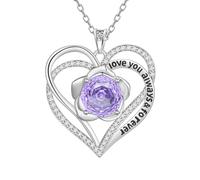 Aurora Tears Collares de corazón de plata de ley 9 y 25 con colgante de rosa de corazón doble para siempre con circonita cúbica de corte rosa, joyería para mujer DP0388, talla única, Plata, Circonia