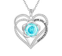 Aurora Tears Collares de corazón de plata de ley 9 y 25 con colgante de rosa de corazón doble para siempre con circonita cúbica de corte rosa, joyería para mujer DP0388, talla única, Plata, Circonia
