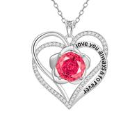 Aurora Tears Collares de corazón de plata de ley 9 y 25 con colgante de rosa de corazón doble para siempre con circonita cúbica de corte rosa, joyería para mujer DP0388, talla única, Plata, Circonia