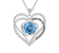 Aurora Tears Collares de corazón de plata de ley 9 y 25 con colgante de rosa de corazón doble para siempre con circonita cúbica de corte rosa, joyería para mujer DP0388, talla única, Plata, Circonia