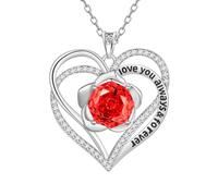 Aurora Tears Collares de corazón de plata de ley 9 y 25 con colgante de rosa de corazón doble para siempre con circonita cúbica de corte rosa, joyería para mujer DP0388, talla única, Plata, Circonia