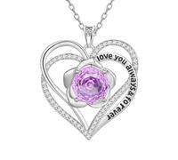Aurora Tears Collares de corazón de plata de ley 9 y 25 con colgante de rosa de corazón doble para siempre con circonita cúbica de corte rosa, joyería para mujer DP0388, talla única, Plata, Circonia