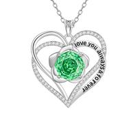 Aurora Tears Collares de corazón de plata de ley 9 y 25 con colgante de rosa de corazón doble para siempre con circonita cúbica de corte rosa, joyería para mujer DP0388, talla única, Plata, Circonia
