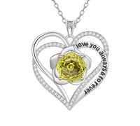 Aurora Tears Collares de corazón de plata de ley 9 y 25 con colgante de rosa de corazón doble para siempre con circonita cúbica de corte rosa, joyería para mujer DP0388, talla única, Plata, Circonia