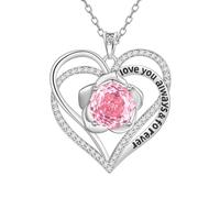 Aurora Tears Collares de corazón de plata de ley 9 y 25 con colgante de rosa de corazón doble para siempre con circonita cúbica de corte rosa, joyería para mujer DP0388, talla única, Plata, Circonia