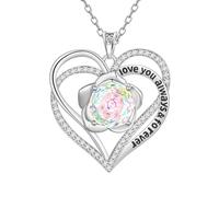 Aurora Tears Collares de corazón de plata de ley 9 y 25 con colgante de rosa de corazón doble para siempre con circonita cúbica de corte rosa, joyería para mujer DP0388, talla única, Plata, Circonia