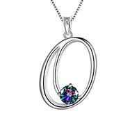 Aurora Tears Collares de letras personalizadas de plata de ley 925 con 26 iniciales del alfabeto A-Z con topacio arcoíris místico, grabado gratuito, joyería de regalo para mujeres y niñas, Plata