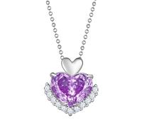 Aurora Tears CP0002 - Collar con colgante de corazón chapado en plata con piedra natal de corte rosa, joyería elegante para mujer, One size, Metal, Circonita cúbica