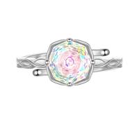 Aurora Tears DR0163 - Anillos ajustables de plata de ley 925 con piedra natal de color rosa, anillo abierto con circonita cúbica de corte rosa, regalos para mujeres y hombres, Plata, Zirconia cúbica