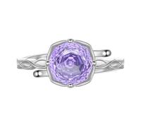 Aurora Tears DR0163 - Anillos ajustables de plata de ley 925 con piedra natal de color rosa, anillo abierto con circonita cúbica de corte rosa, regalos para mujeres y hombres, Plata, Zirconia cúbica