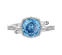 Aurora Tears DR0163 - Anillos ajustables de plata de ley 925 con piedra natal de color rosa, anillo abierto con circonita cúbica de corte rosa, regalos para mujeres y hombres, Plata, Zirconia cúbica