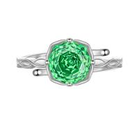 Aurora Tears DR0163 - Anillos ajustables de plata de ley 925 con piedra natal de color rosa, anillo abierto con circonita cúbica de corte rosa, regalos para mujeres y hombres, Plata, Zirconia cúbica