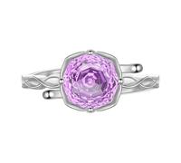 Aurora Tears DR0163 - Anillos ajustables de plata de ley 925 con piedra natal de color rosa, anillo abierto con circonita cúbica de corte rosa, regalos para mujeres y hombres, Plata, Zirconia cúbica