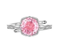 Aurora Tears DR0163 - Anillos ajustables de plata de ley 925 con piedra natal de color rosa, anillo abierto con circonita cúbica de corte rosa, regalos para mujeres y hombres, Plata, Zirconia cúbica