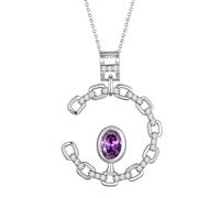 Aurora Tears Elegante collar de cadena de cristal en forma de C con colgante de piedra natal, chapado en plata, joyería de moda para mujer CP0003, One size, Metal, Circonita cúbica